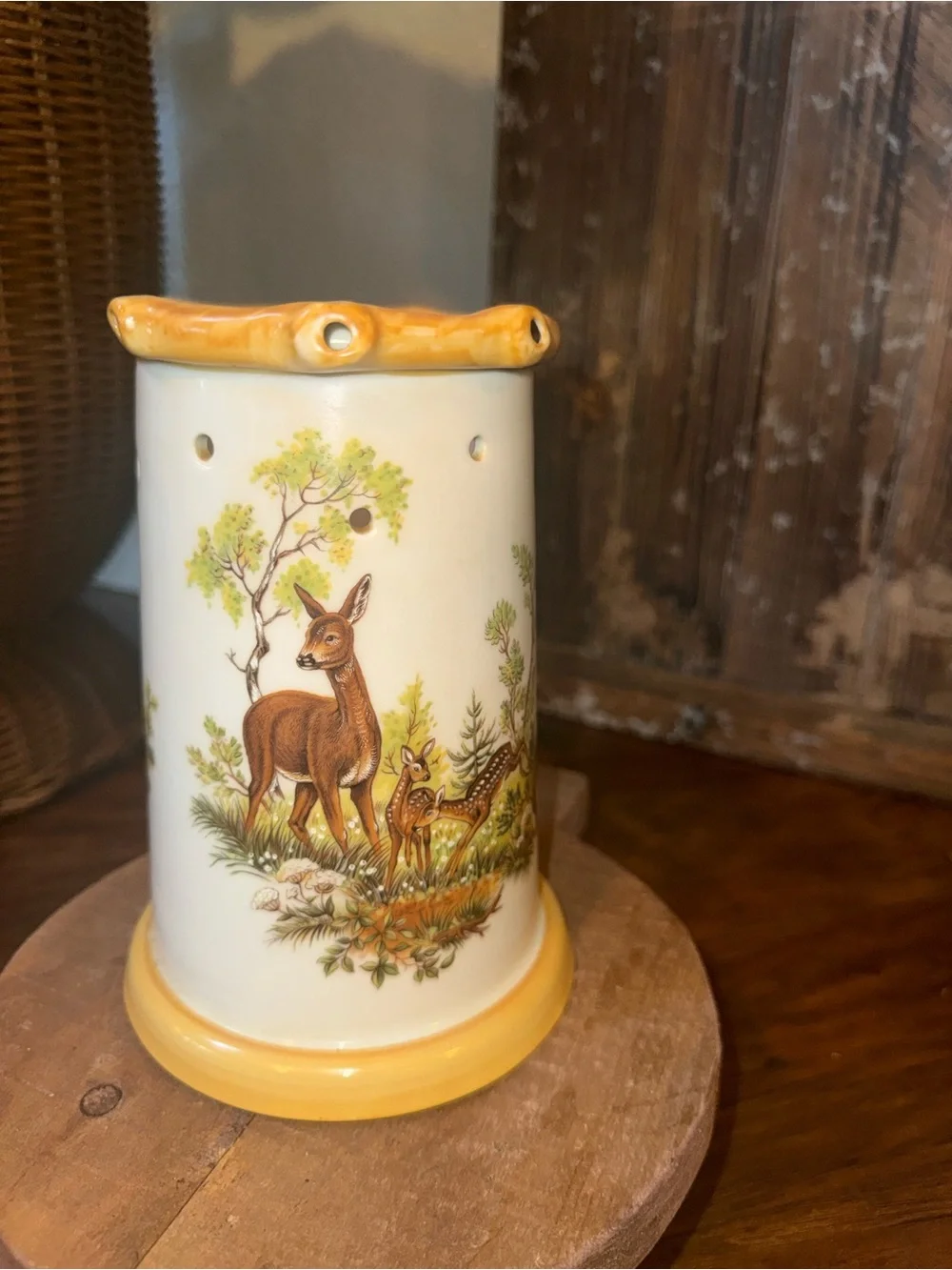 Vintage German Porcelain Trick Puzzle Beer Stein - Deer Motif w/ Lithophane